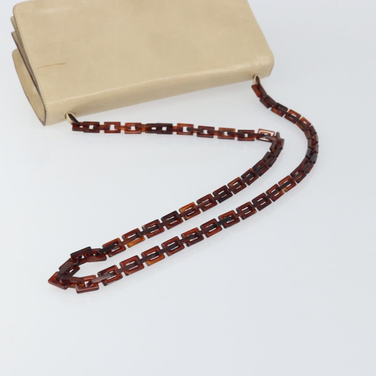 PRADA Chain Shoulder Bag Leather plastic Beige Auth ti3513