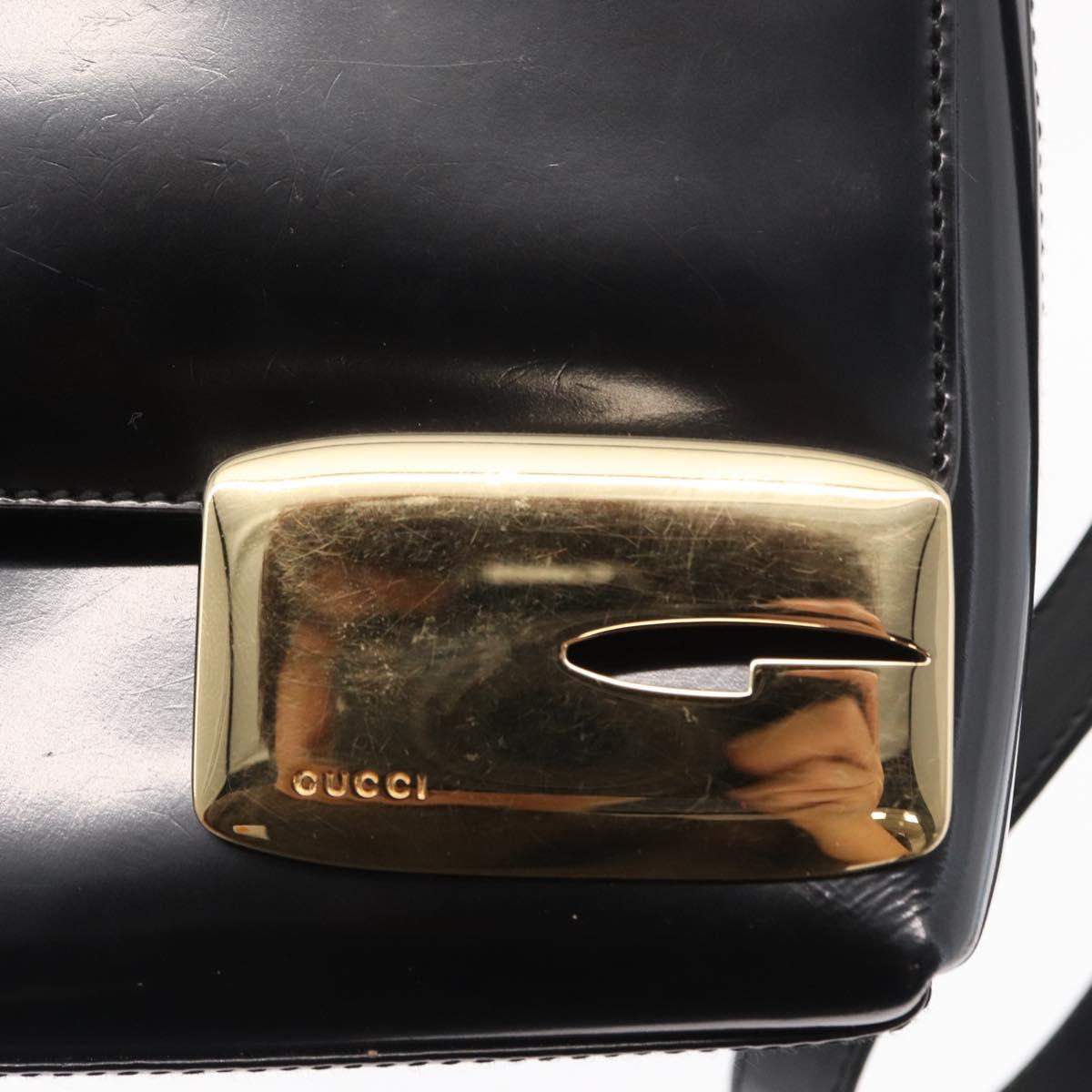 GUCCI Shoulder Bag Patent leather Black Gold 007 3444 0282 Auth ti3515