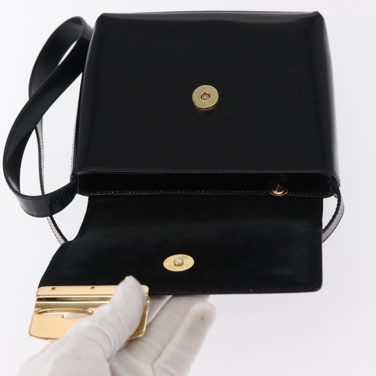 GUCCI Shoulder Bag Patent leather Black Gold 007 3444 0282 Auth ti3515
