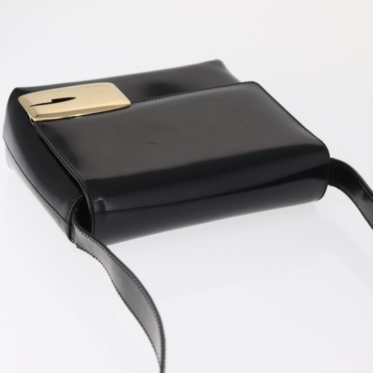 GUCCI Shoulder Bag Patent leather Black Gold 007 3444 0282 Auth ti3515