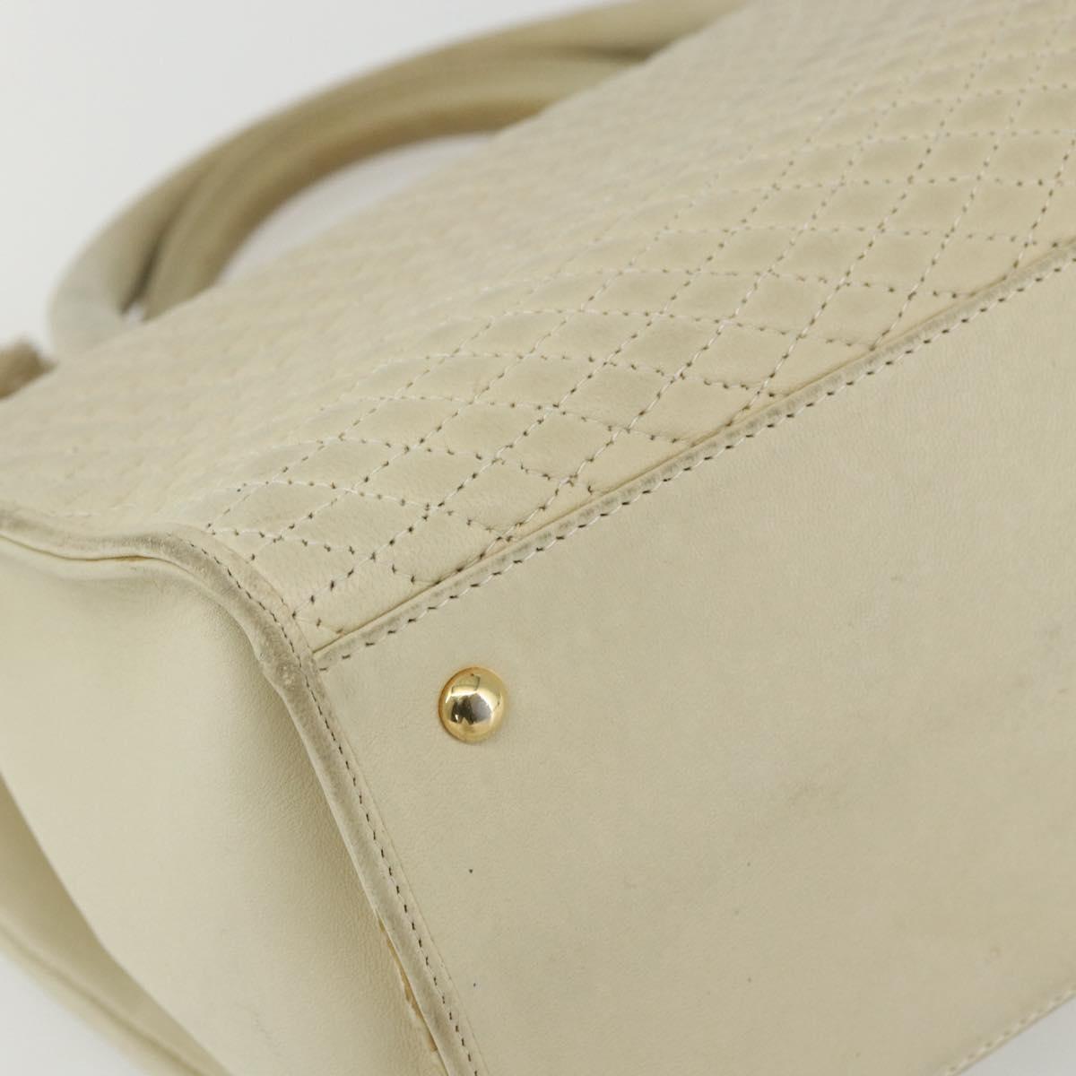 BALLY Quilted Hand Bag Leather White Gold Auth ti3520