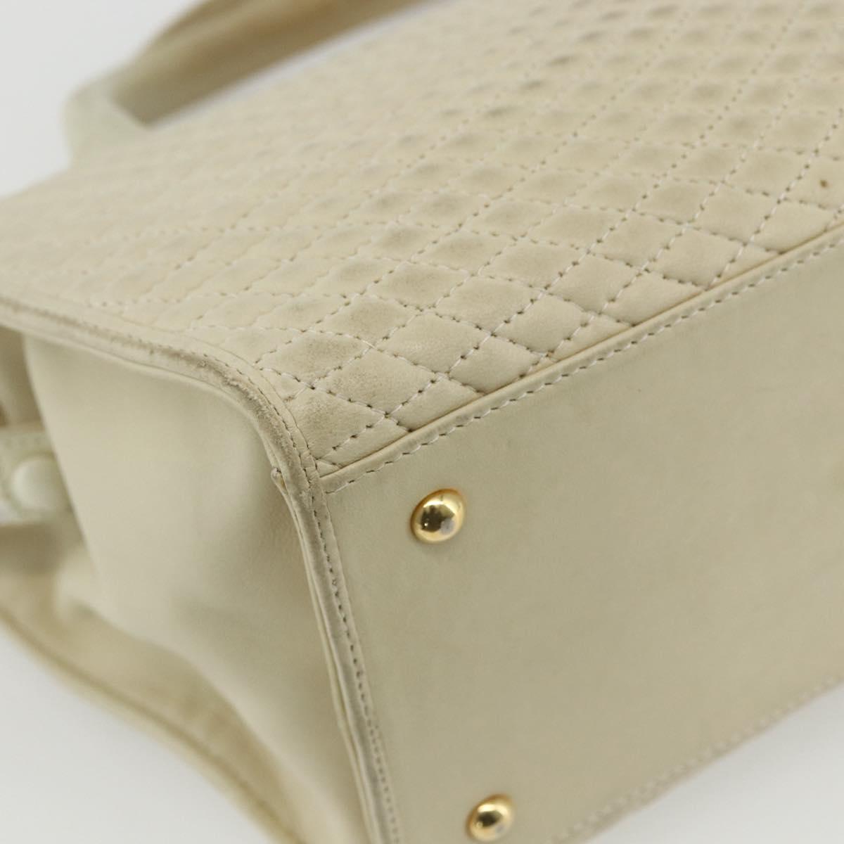 BALLY Quilted Hand Bag Leather White Gold Auth ti3520