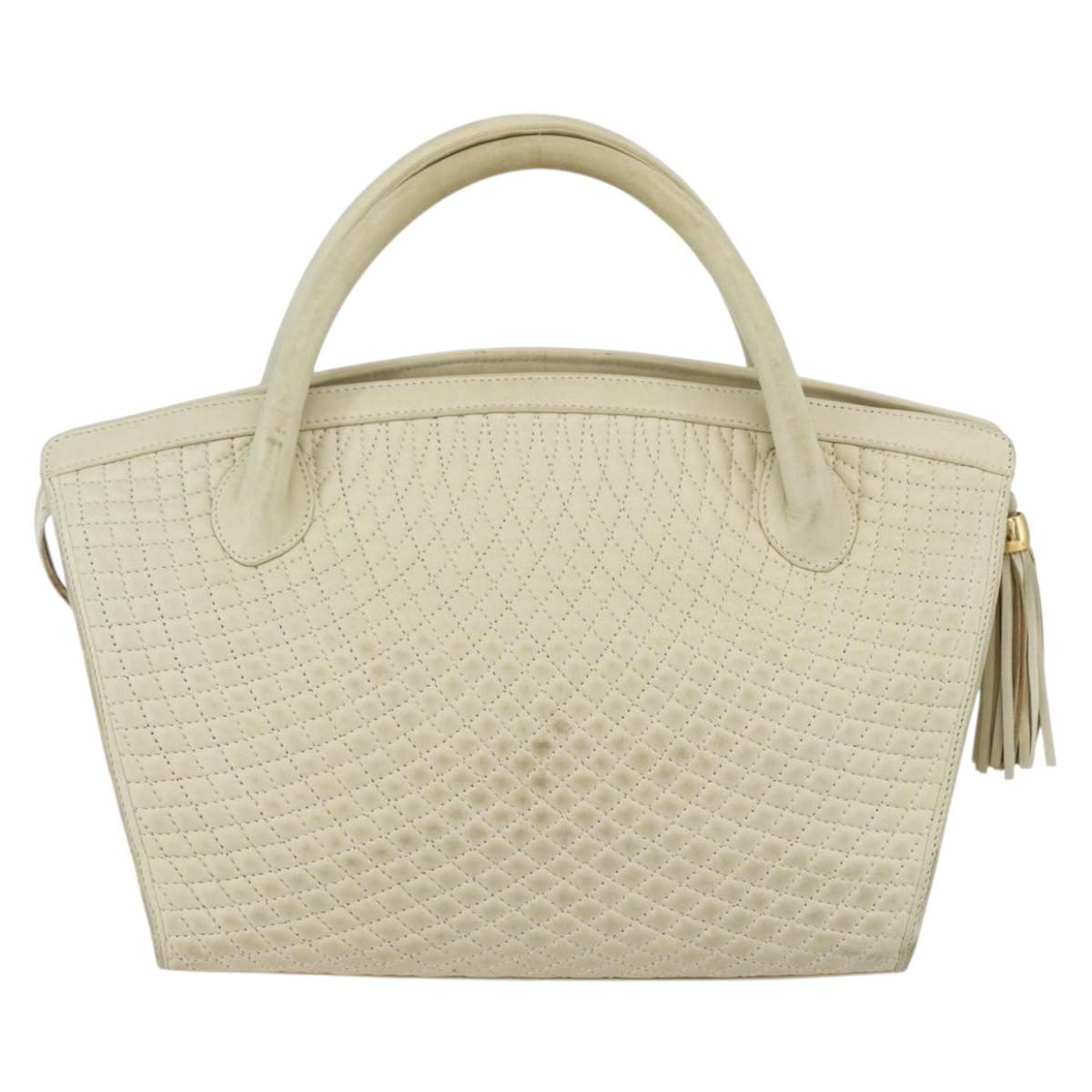 BALLY Quilted Hand Bag Leather White Gold Auth ti3520