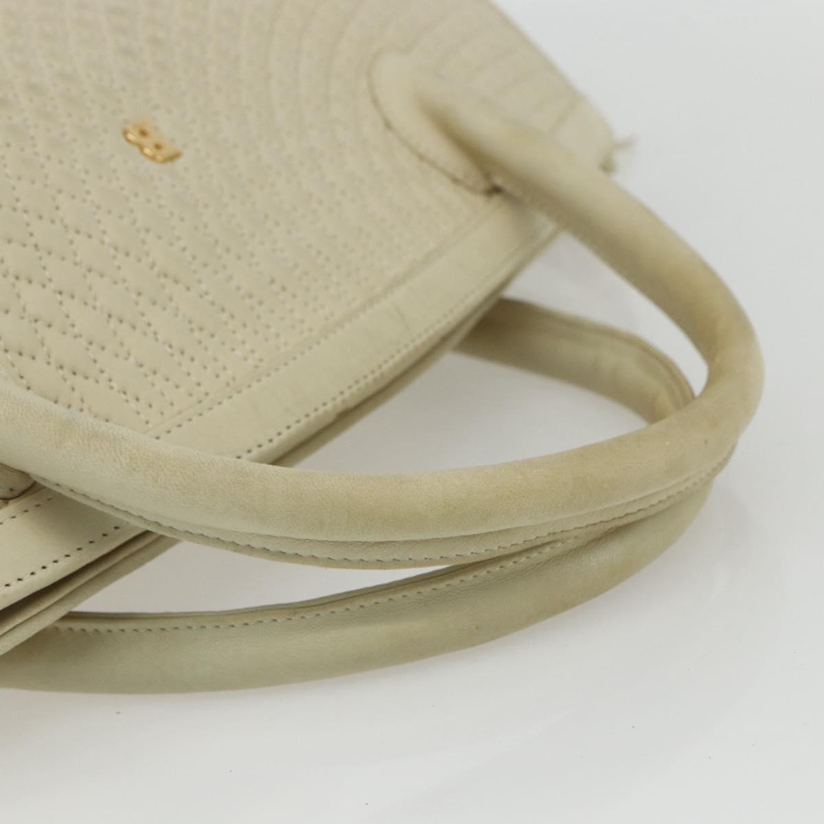 BALLY Quilted Hand Bag Leather White Gold Auth ti3520