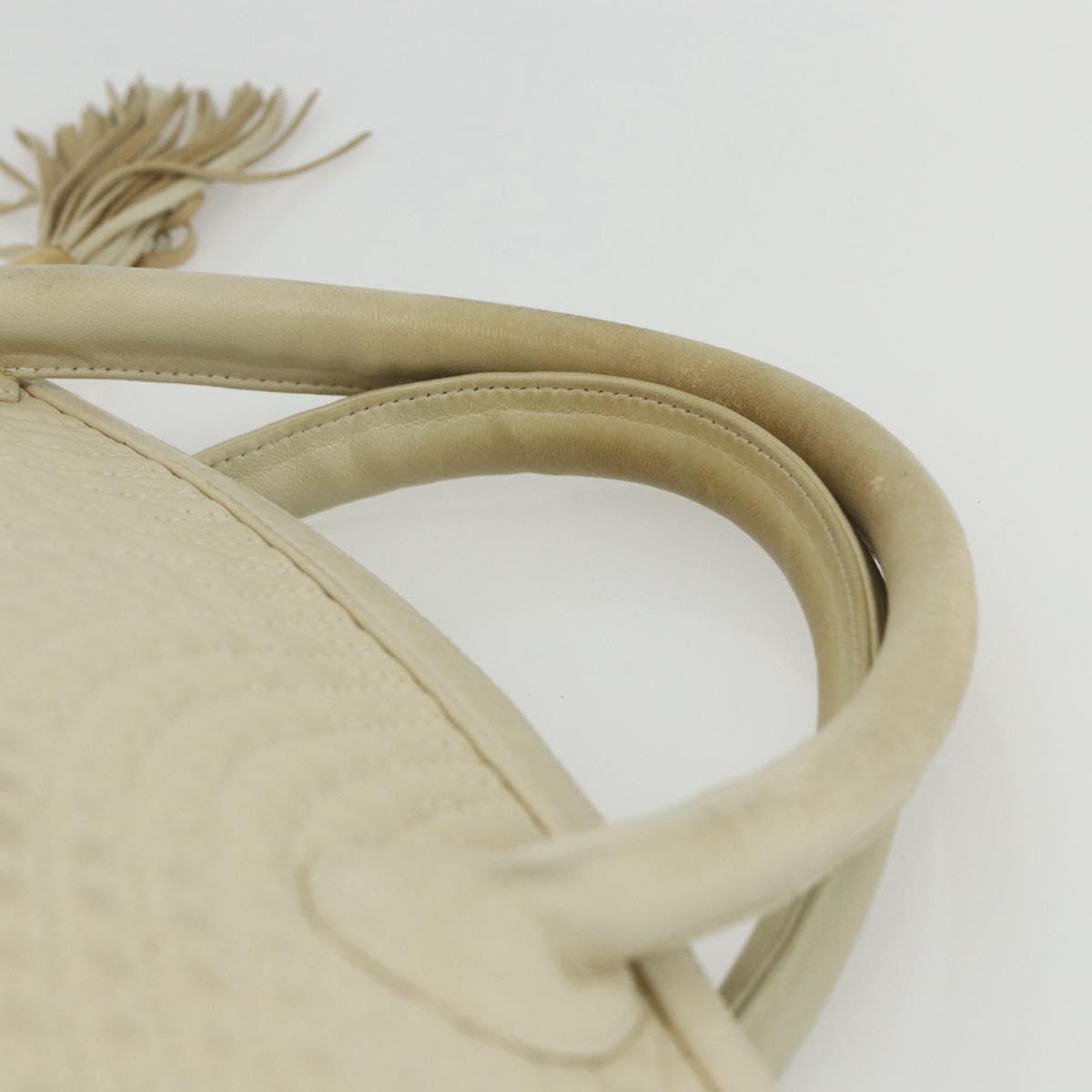 BALLY Quilted Hand Bag Leather White Gold Auth ti3520