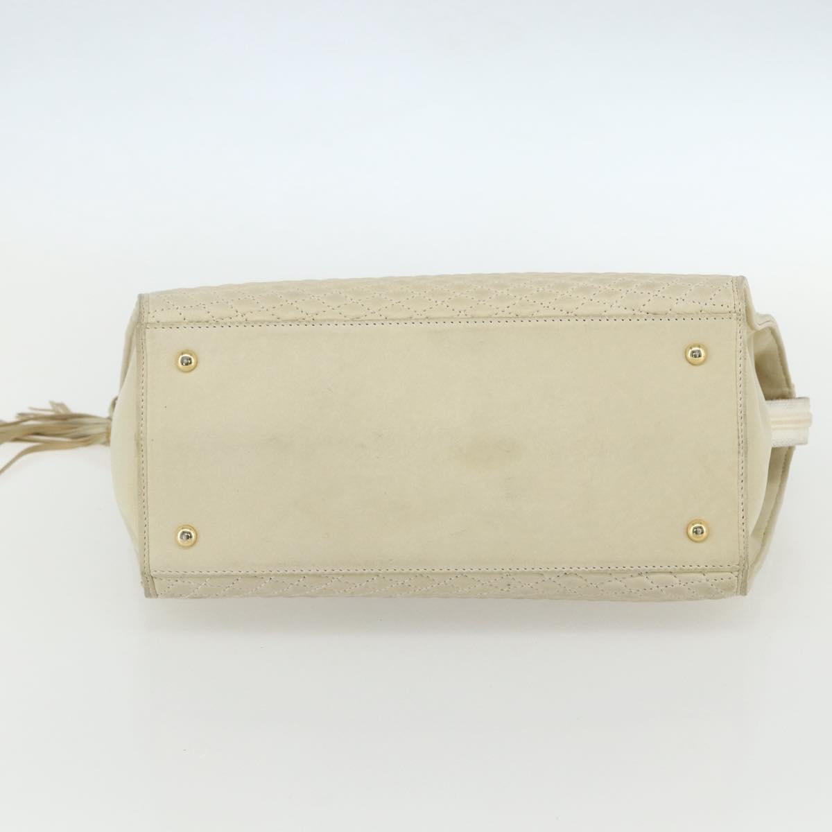 BALLY Quilted Hand Bag Leather White Gold Auth ti3520