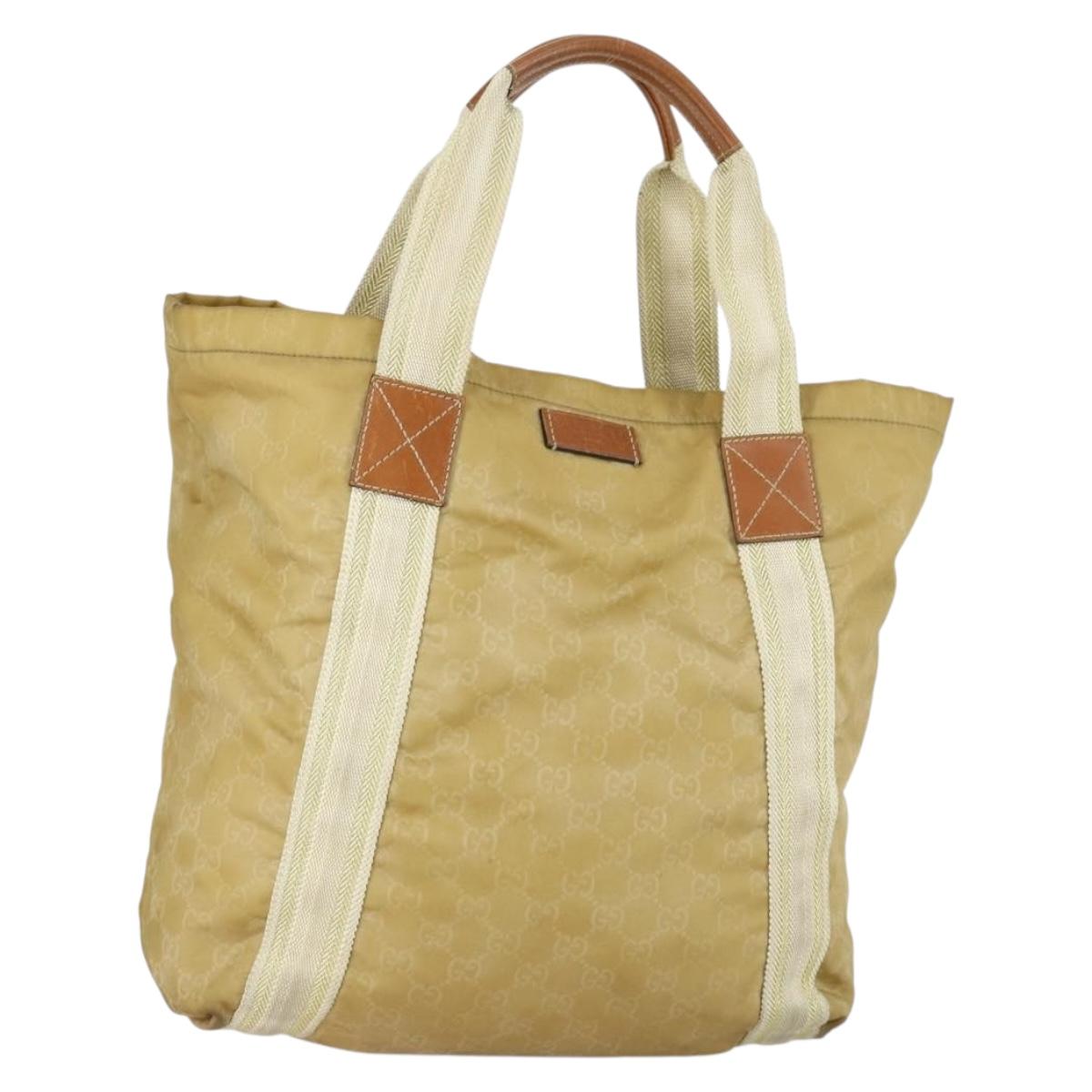 GUCCI GG Canvas Hand Bag Nylon Beige 189669 Auth ti3521
