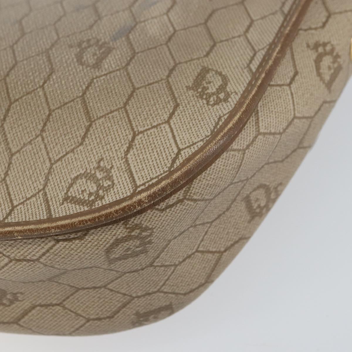 Christian Dior Honeycomb Canvas Shoulder Bag PVC Beige Gold Auth ti3528