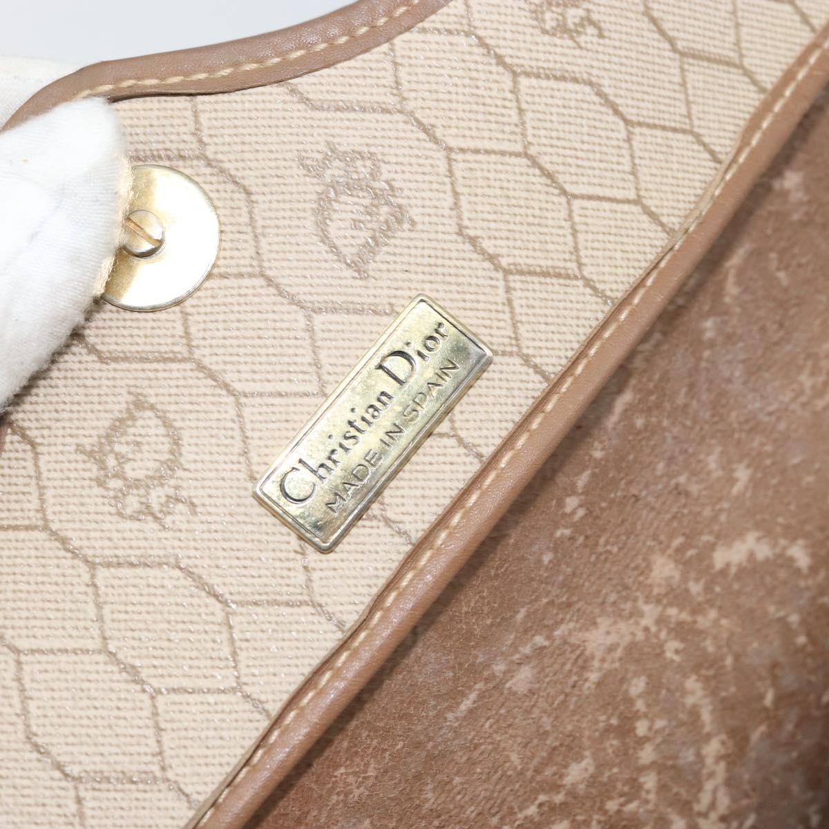 Christian Dior Honeycomb Canvas Shoulder Bag PVC Beige Gold Auth ti3528