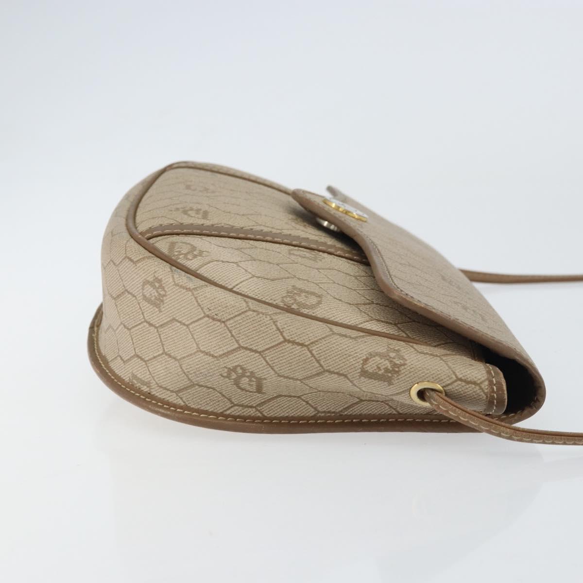 Christian Dior Honeycomb Canvas Shoulder Bag PVC Beige Gold Auth ti3528