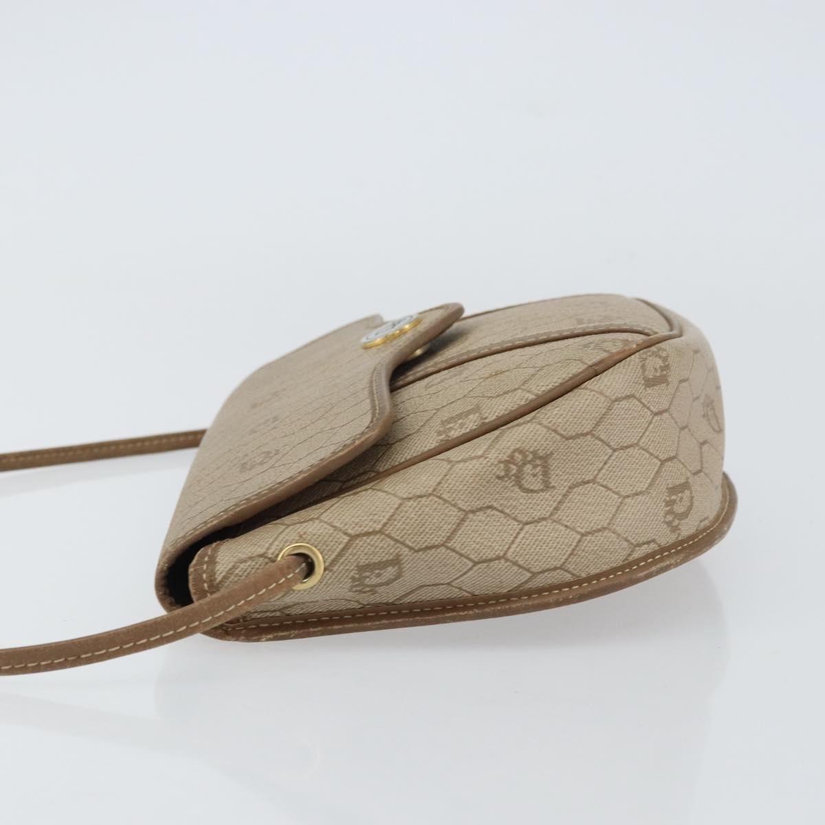 Christian Dior Honeycomb Canvas Shoulder Bag PVC Beige Gold Auth ti3528
