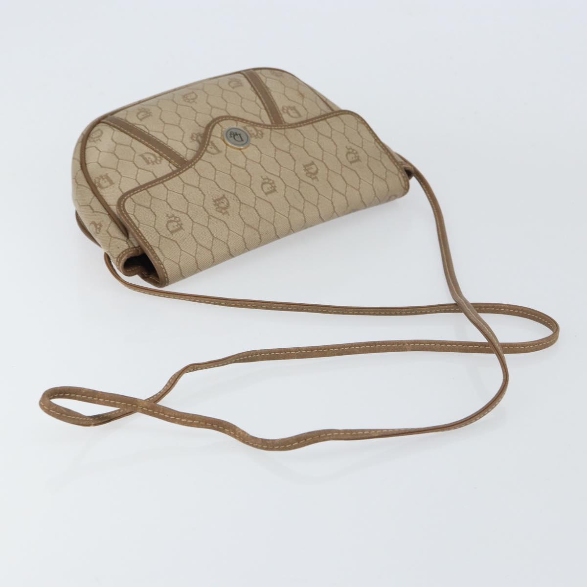 Christian Dior Honeycomb Canvas Shoulder Bag PVC Beige Gold Auth ti3528