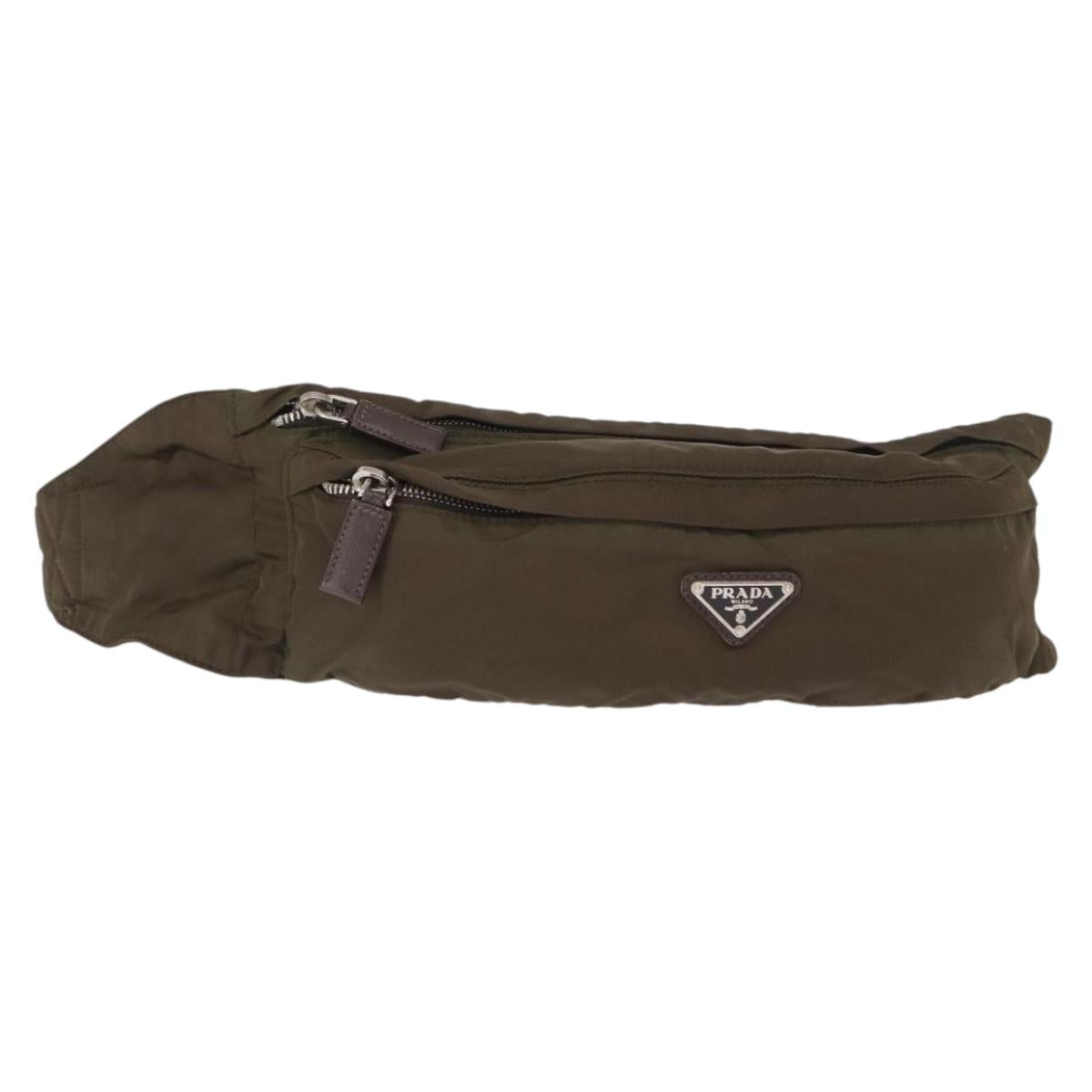 PRADA Waist bag Nylon Khaki Silver Auth ti3529