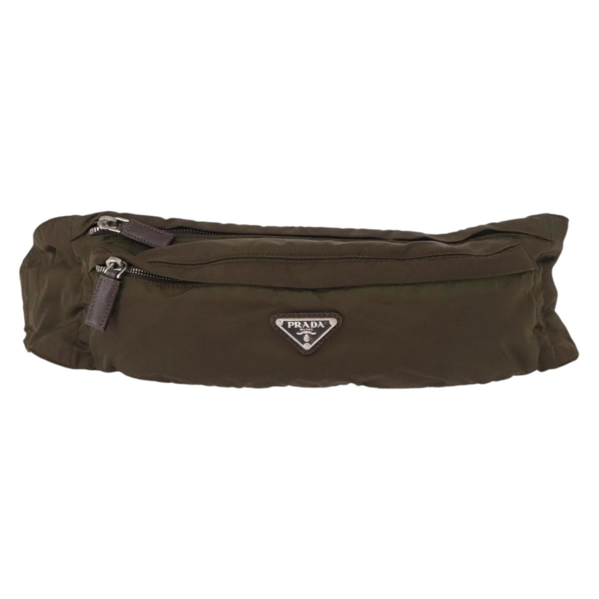 PRADA Waist bag Nylon Khaki Silver Auth ti3529