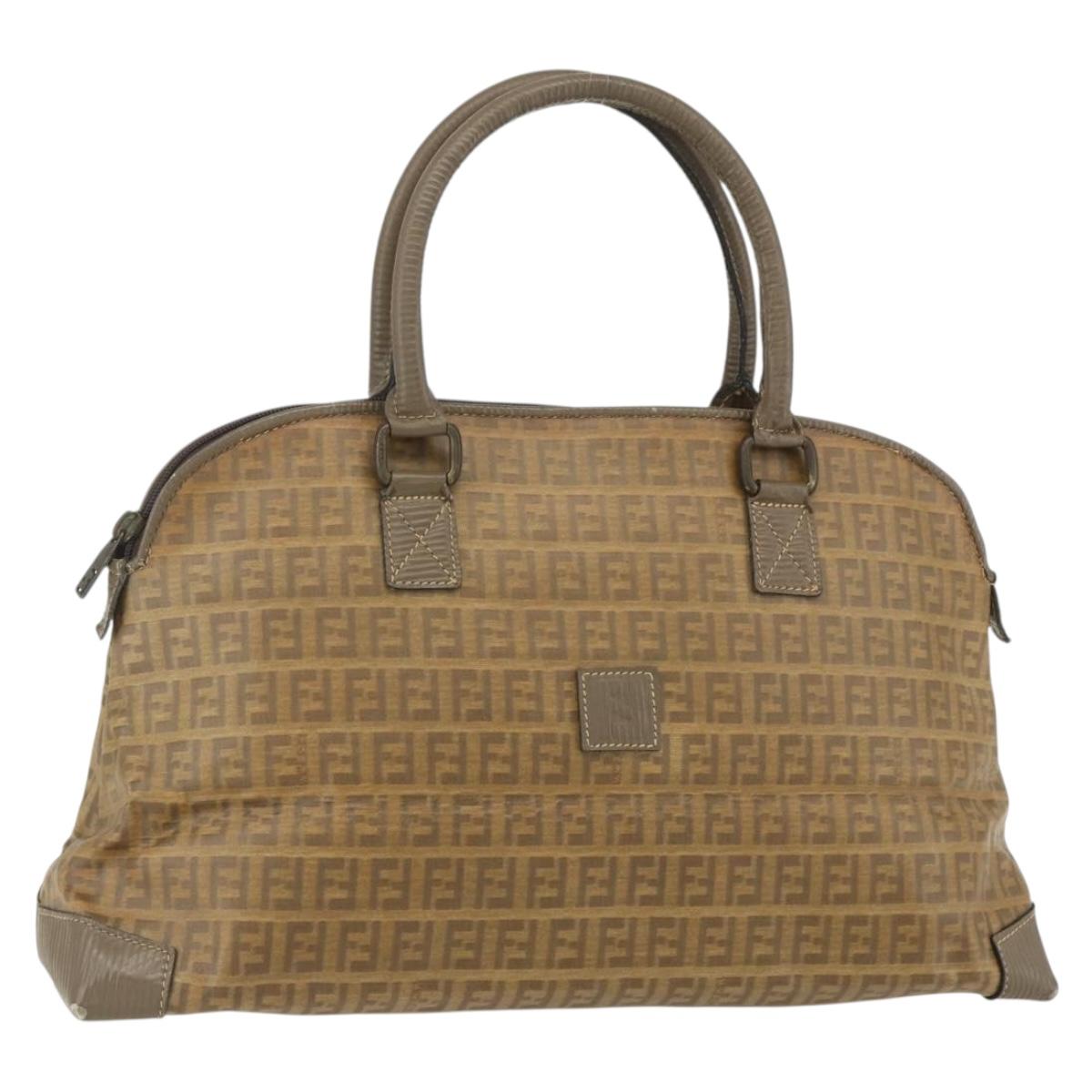 FENDI Zucchino Canvas Hand Bag Coated Canvas Vintage Brown Auth ti3530