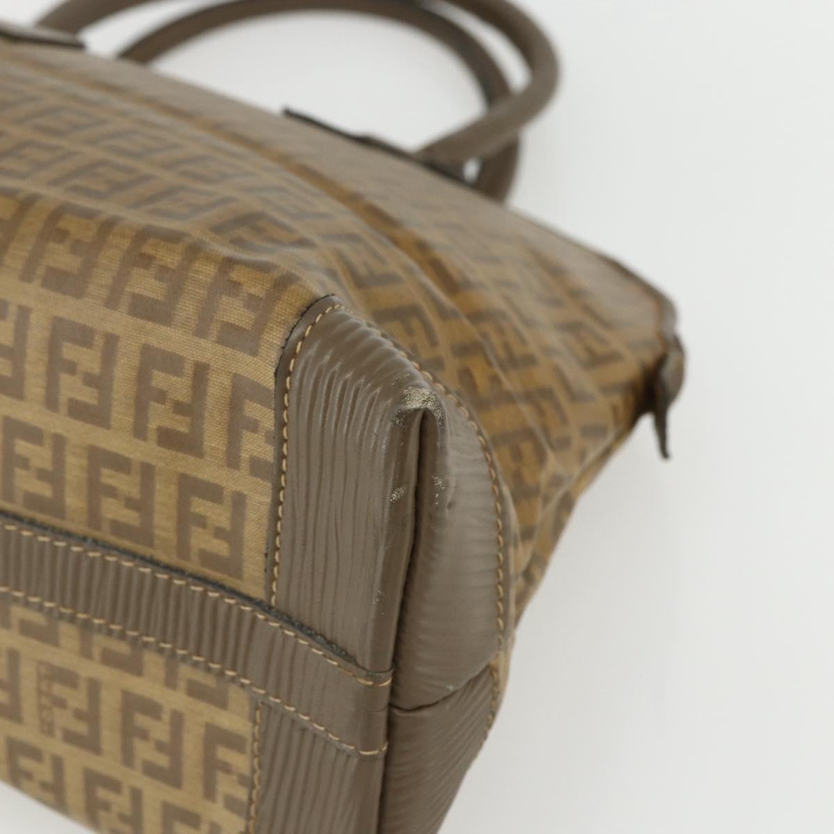 FENDI Zucchino Canvas Hand Bag Coated Canvas Vintage Brown Auth ti3530