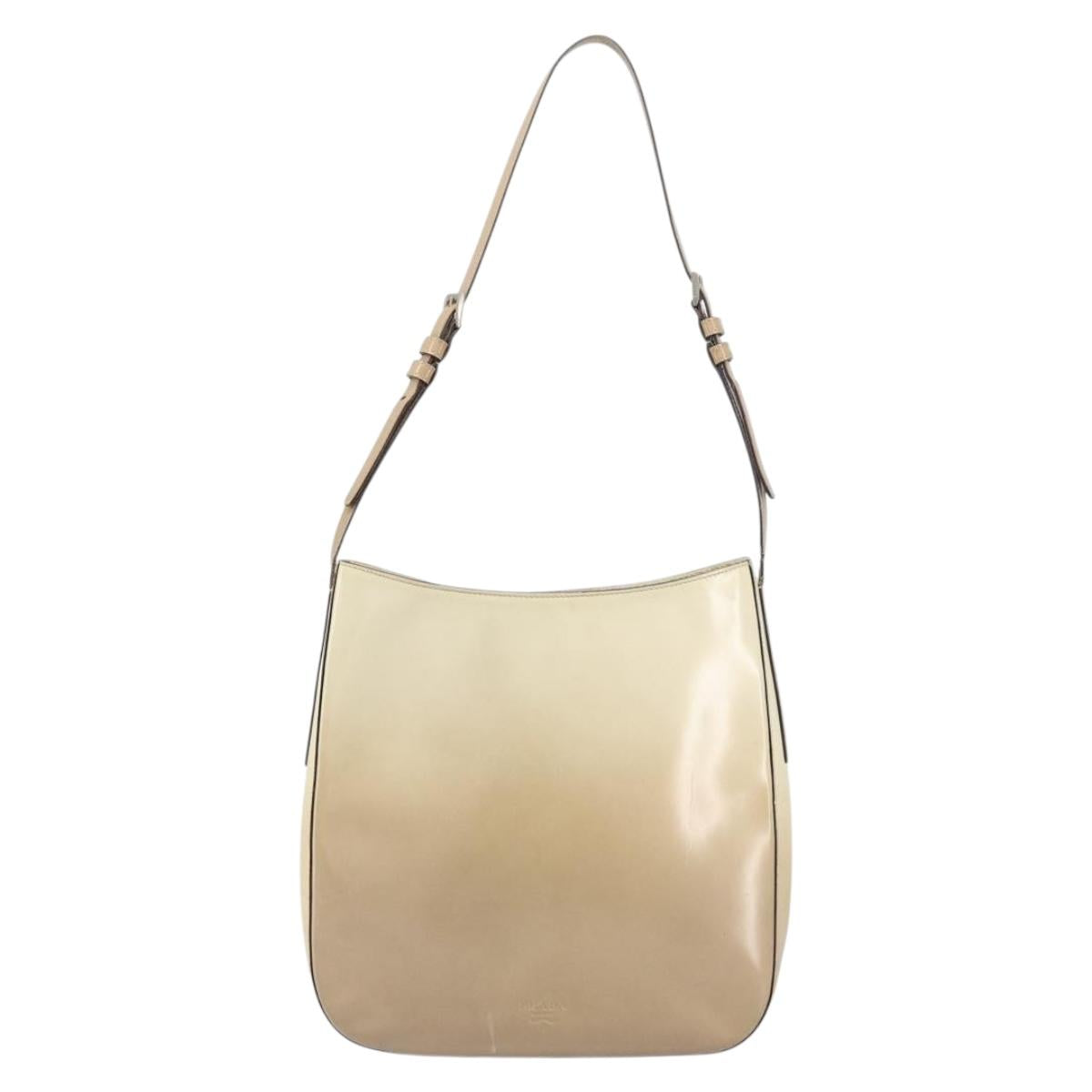 PRADA Shoulder Bag Patent leather Beige Auth ti3531