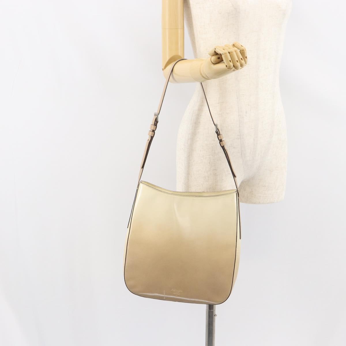 PRADA Shoulder Bag Patent leather Beige Auth ti3531