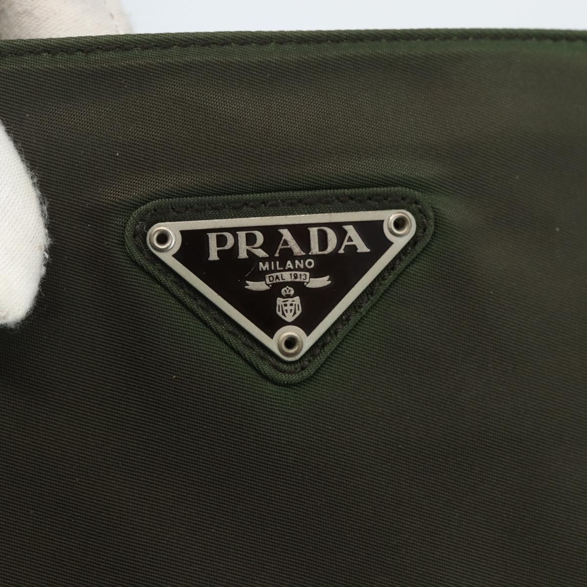 PRADA Shoulder Bag Nylon Khaki Silver Auth ti3532