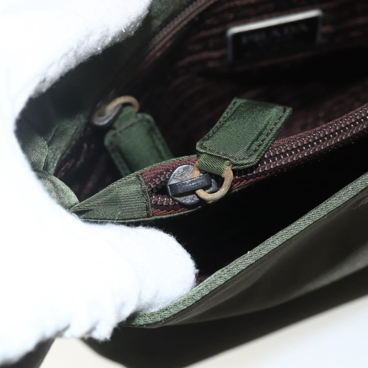 PRADA Shoulder Bag Nylon Khaki Silver Auth ti3532