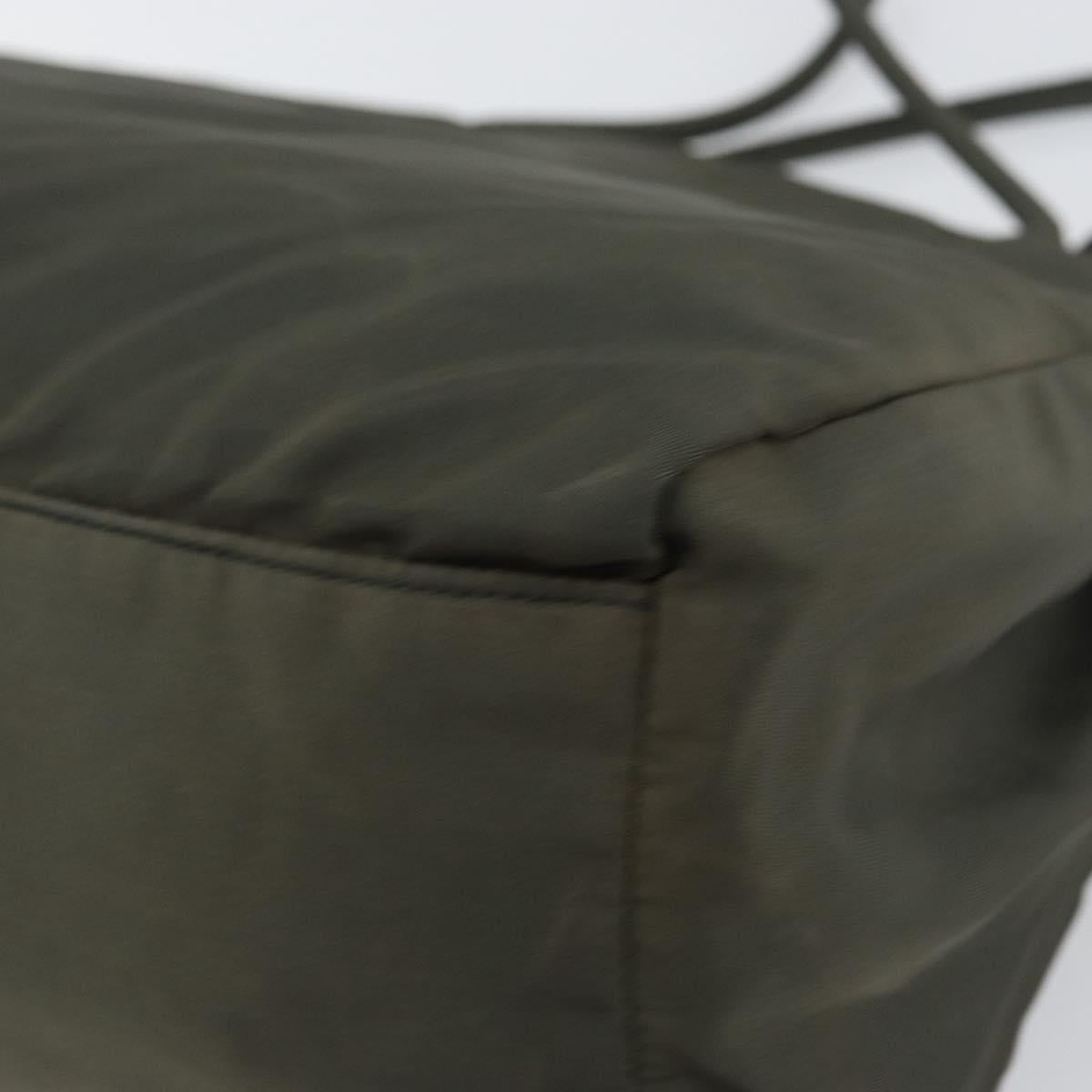 PRADA Hand Bag Nylon Khaki Silver Auth ti3533