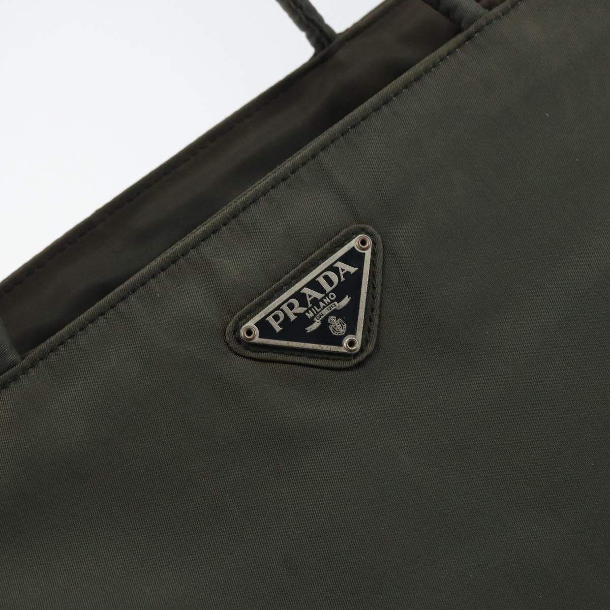 PRADA Hand Bag Nylon Khaki Silver Auth ti3533