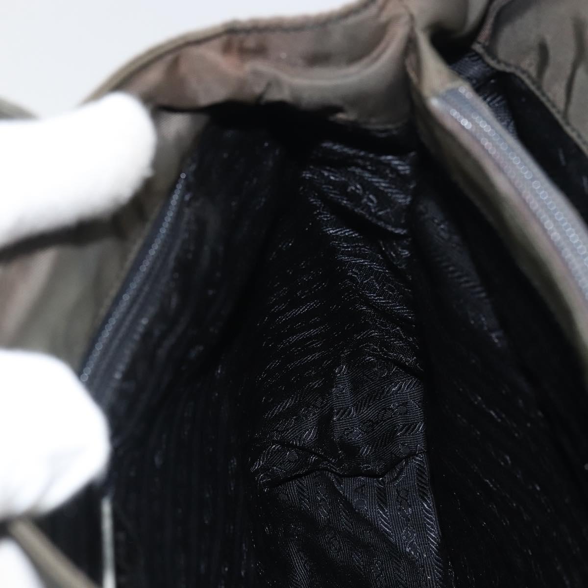 PRADA Hand Bag Nylon Khaki Silver Auth ti3533