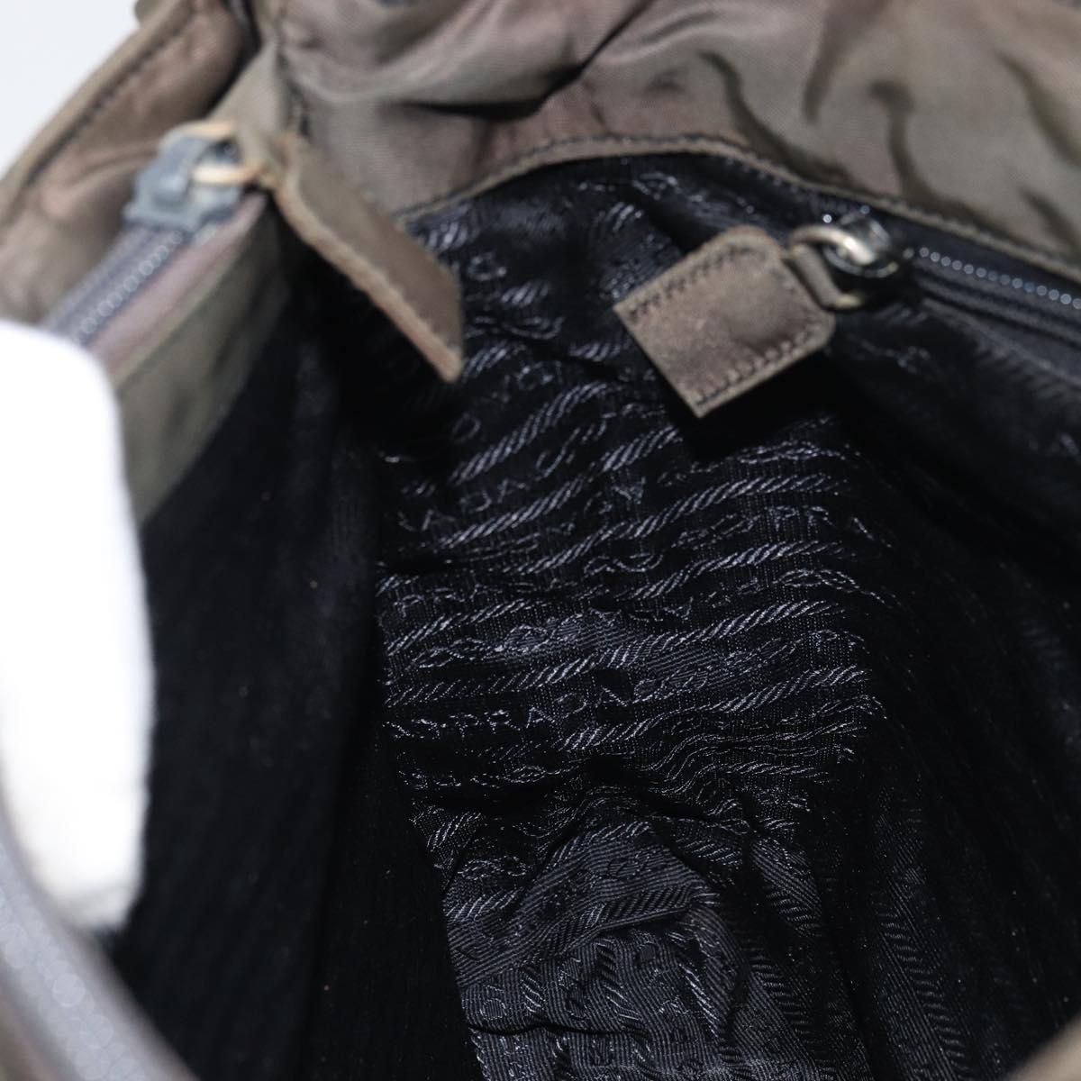 PRADA Hand Bag Nylon Khaki Silver Auth ti3533