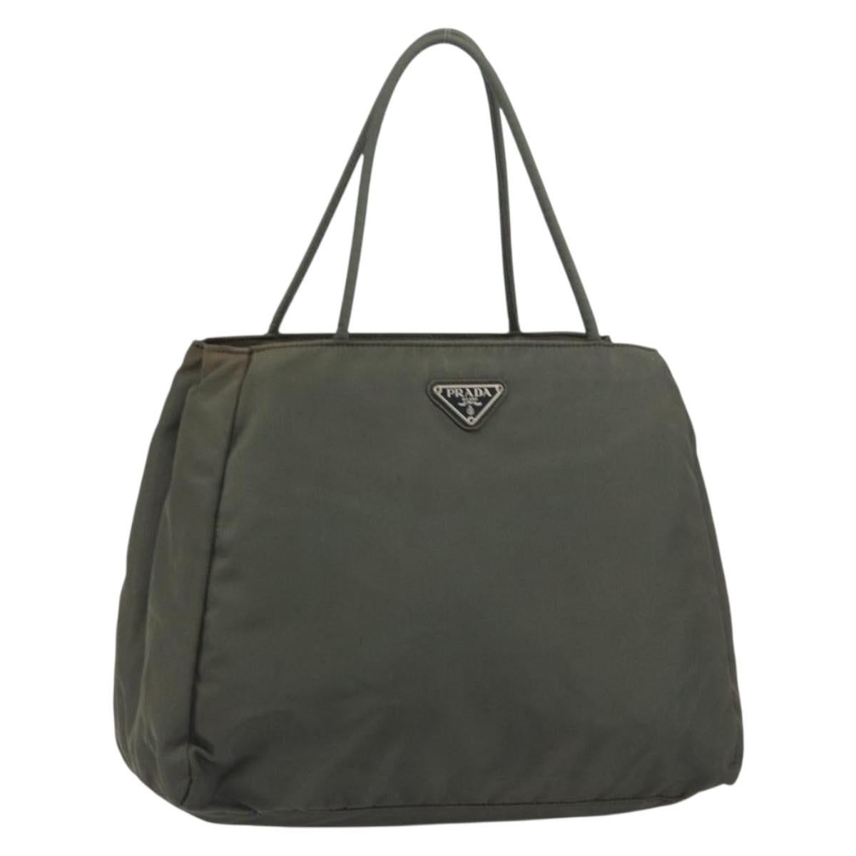 PRADA Hand Bag Nylon Khaki Silver Auth ti3533