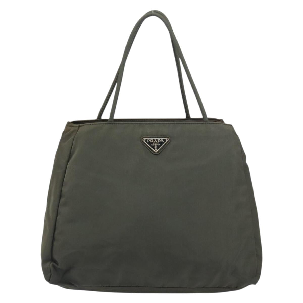 PRADA Hand Bag Nylon Khaki Silver Auth ti3533