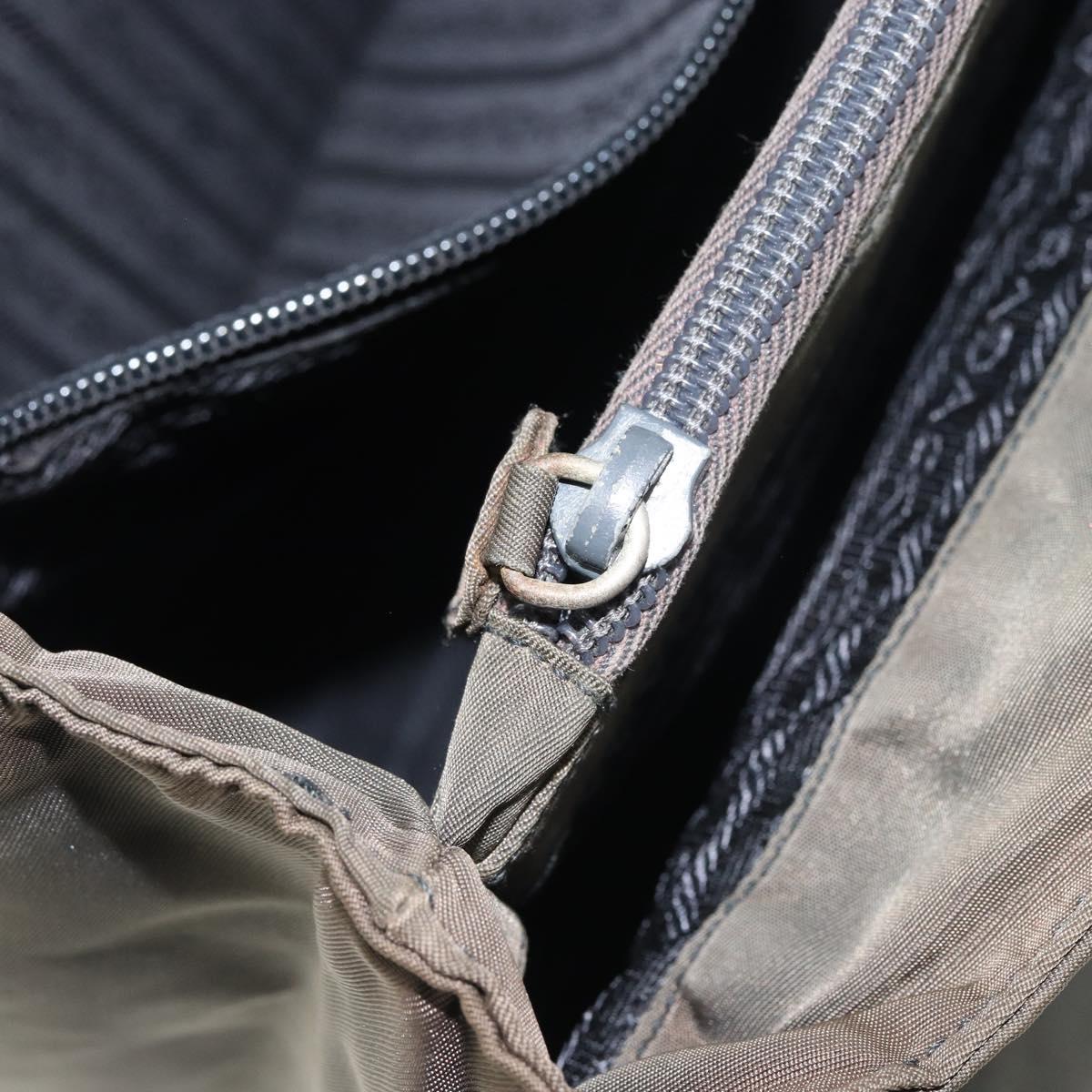 PRADA Hand Bag Nylon Khaki Silver Auth ti3533