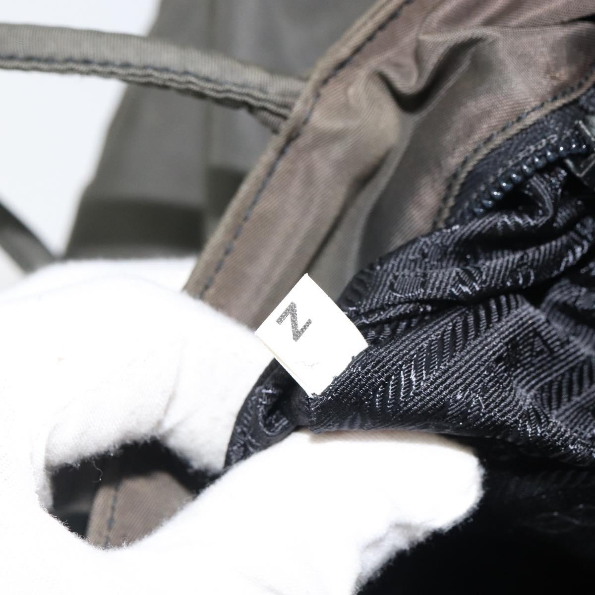 PRADA Hand Bag Nylon Khaki Silver Auth ti3533