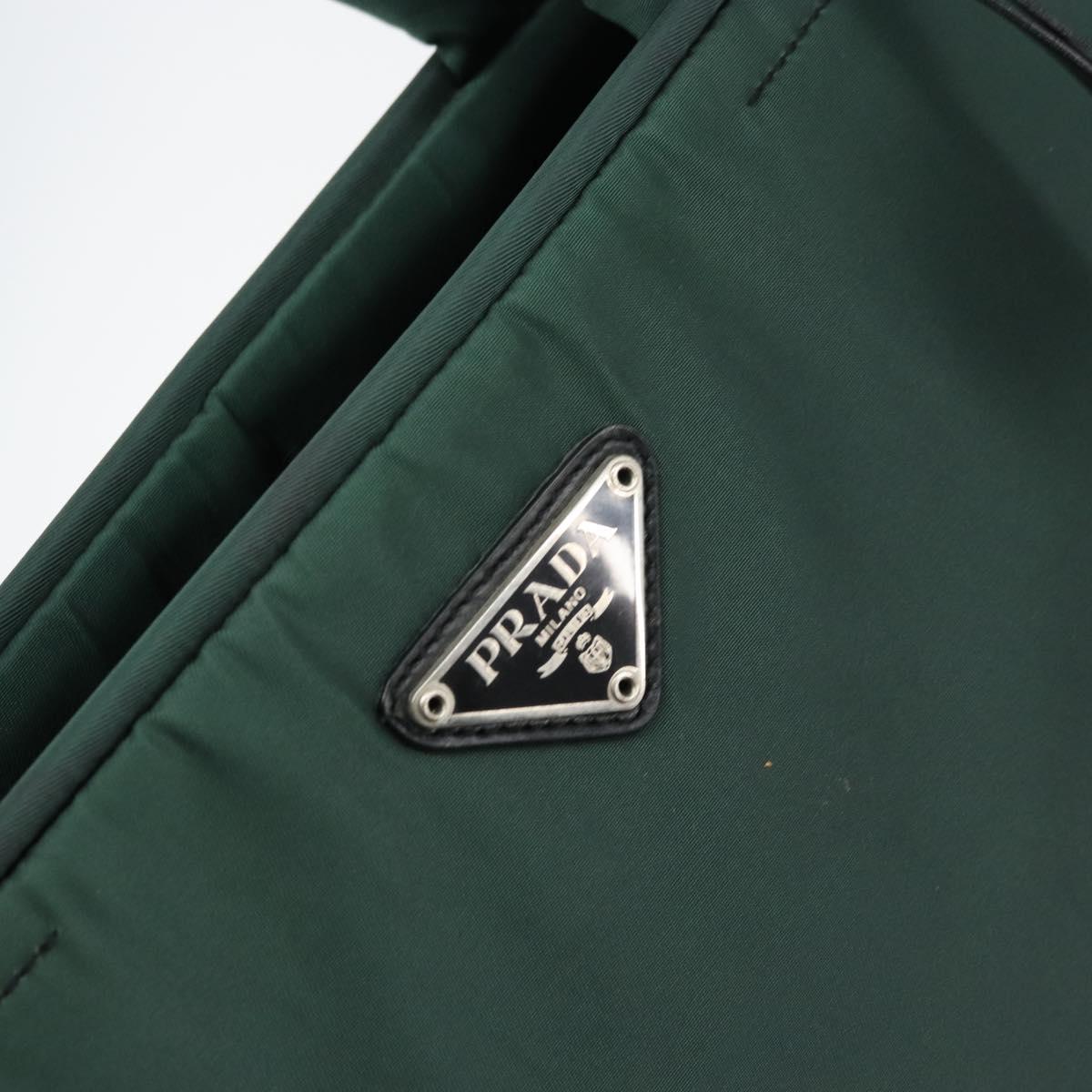 PRADA Hand Bag Nylon Khaki Silver Auth ti3539