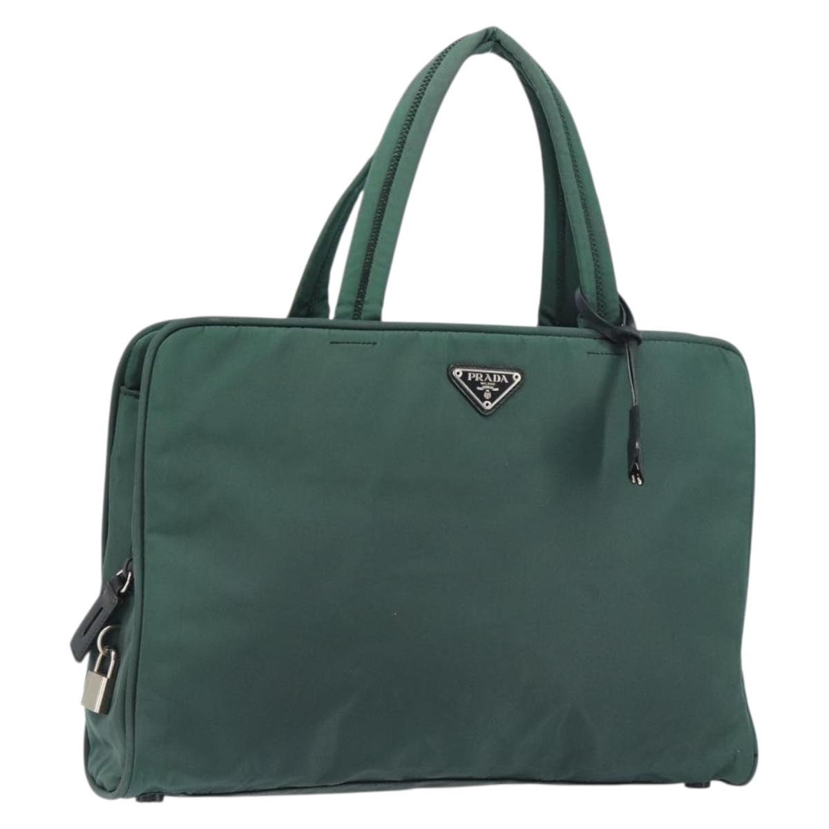 PRADA Hand Bag Nylon Khaki Silver Auth ti3539