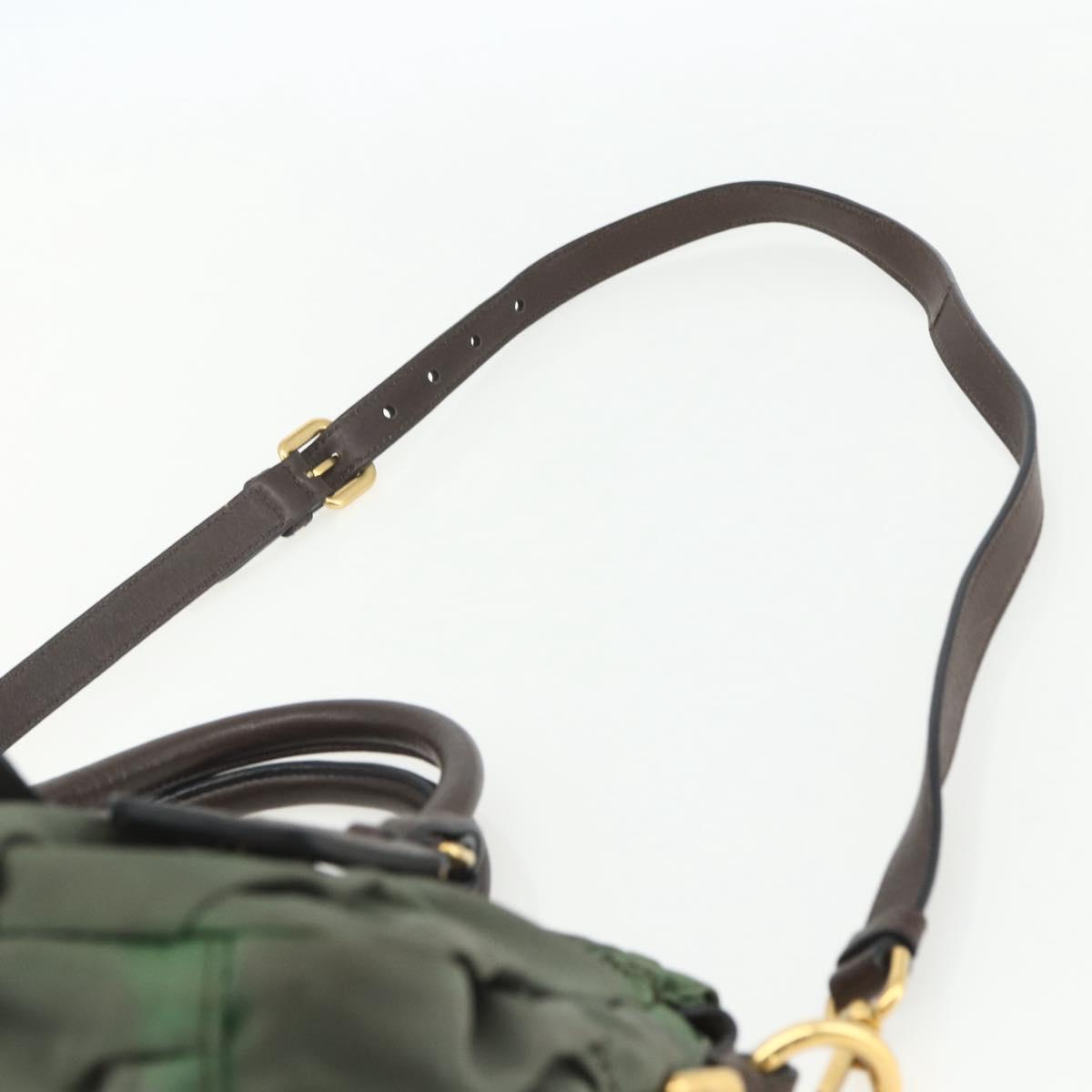 PRADA Hand Bag Nylon 2way Khaki Gold Auth ti3541