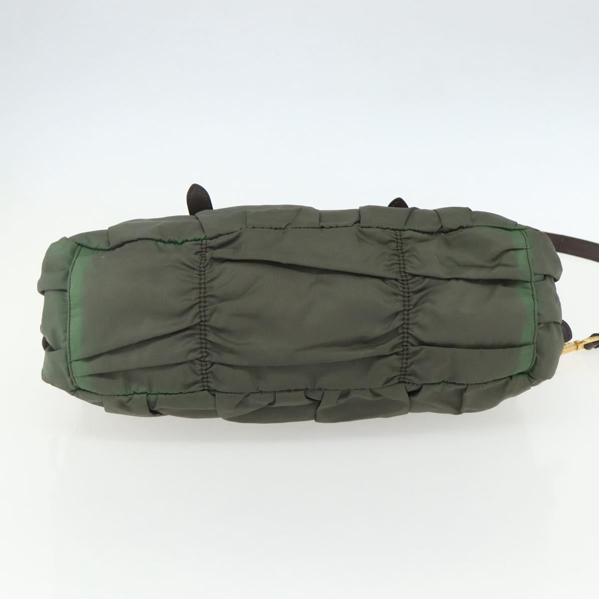 PRADA Hand Bag Nylon 2way Khaki Gold Auth ti3541