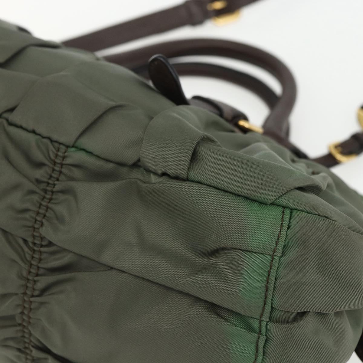 PRADA Hand Bag Nylon 2way Khaki Gold Auth ti3541