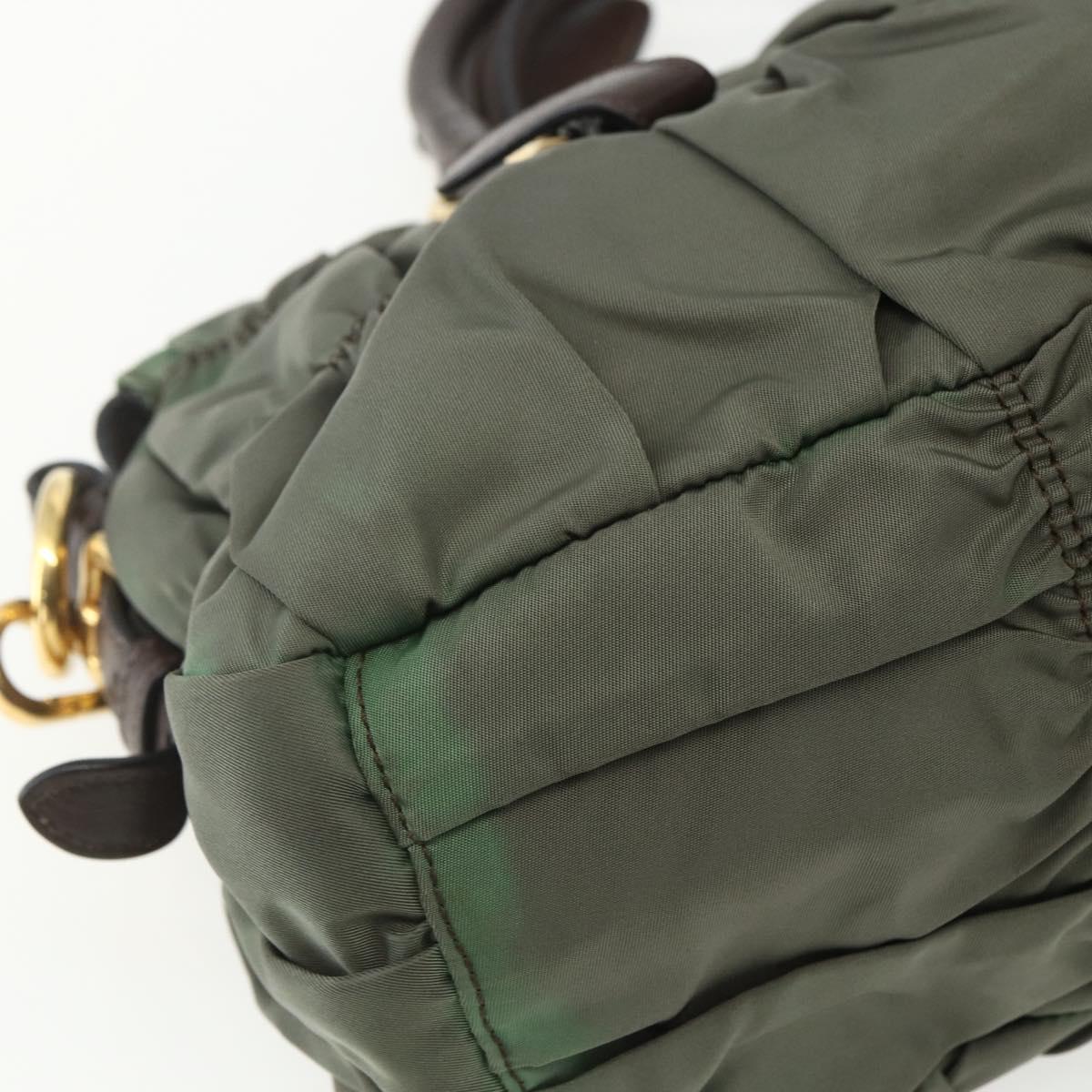 PRADA Hand Bag Nylon 2way Khaki Gold Auth ti3541