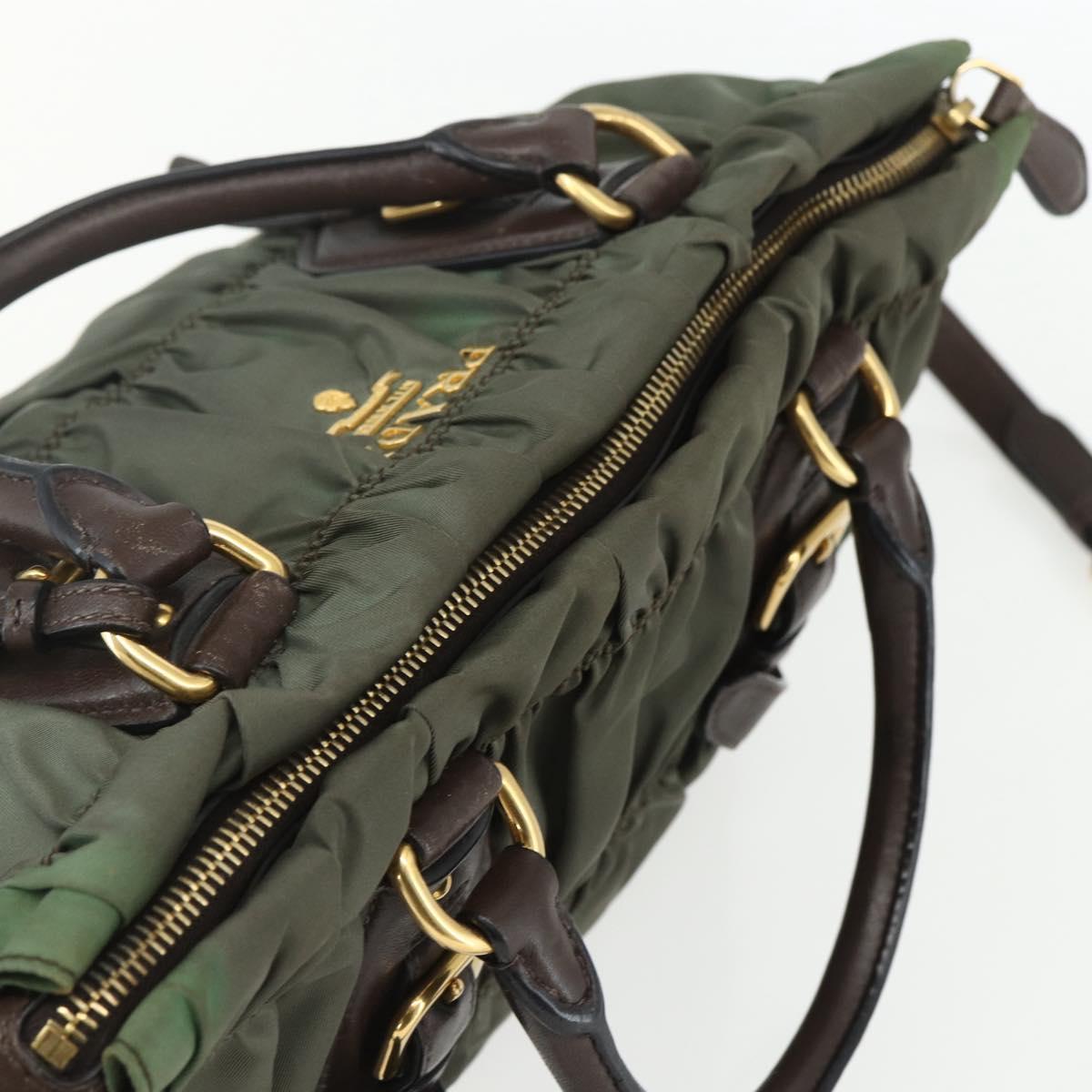 PRADA Hand Bag Nylon 2way Khaki Gold Auth ti3541