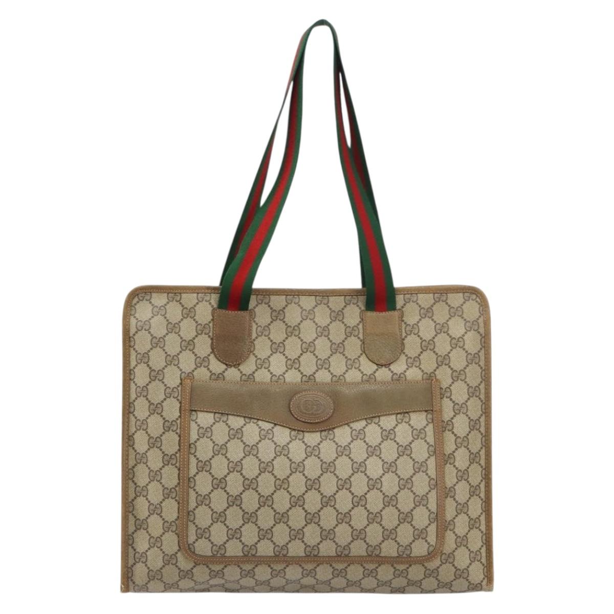 GUCCI GG Supreme Web Sherry Line Tote Bag PVC Beige Red 89 02 997 Auth ti3542