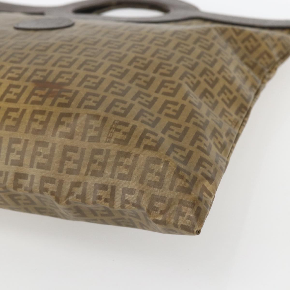 FENDI Zucchino Canvas Hand Bag PVC Vintage Brown Gold Auth ti3543