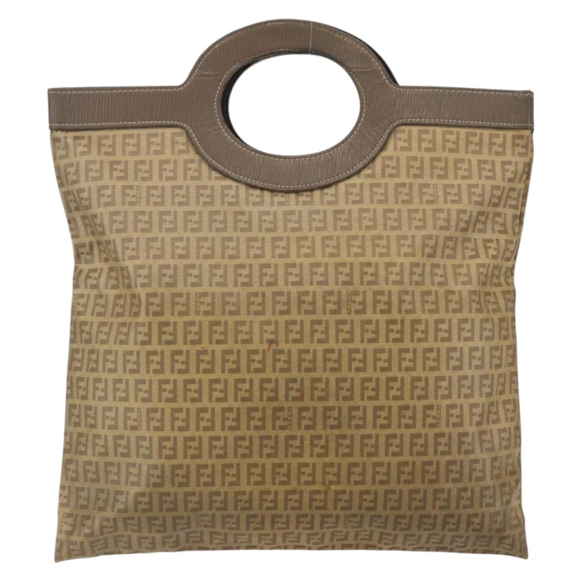 FENDI Zucchino Canvas Hand Bag PVC Vintage Brown Gold Auth ti3543