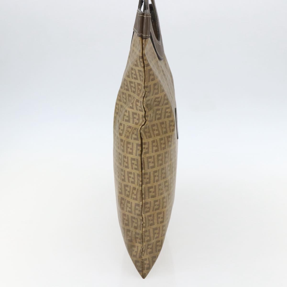 FENDI Zucchino Canvas Hand Bag PVC Vintage Brown Gold Auth ti3543