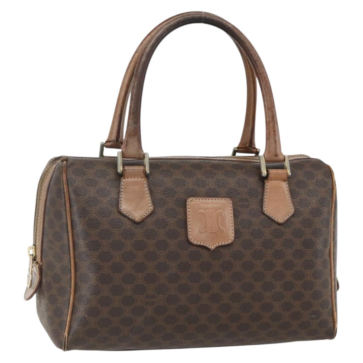 CELINE Macadam Canvas Hand Bag PVC Leather Brown Gold Auth ti3545