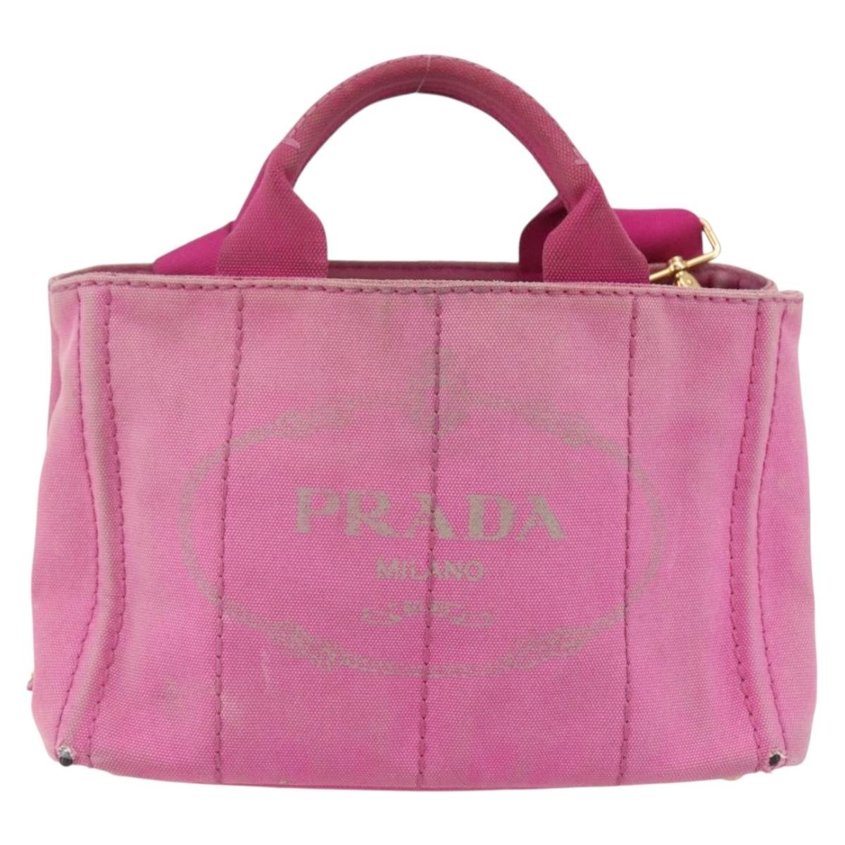 PRADA Canapa PM Hand Bag Canvas 2way Pink Gold Auth ti3547