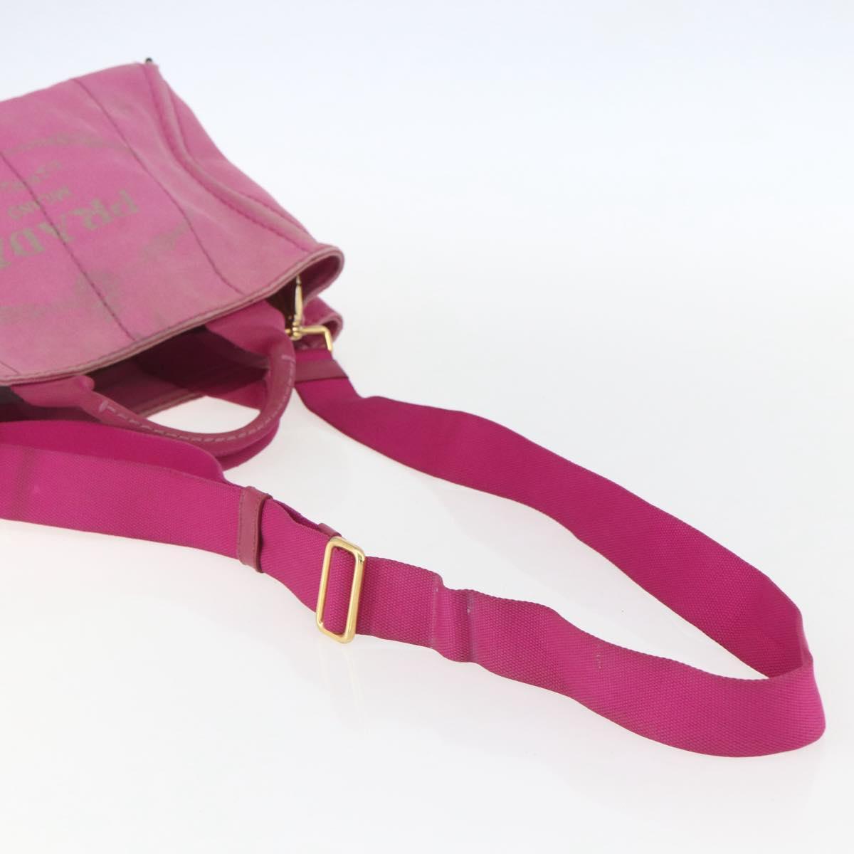 PRADA Canapa PM Hand Bag Canvas 2way Pink Gold Auth ti3547