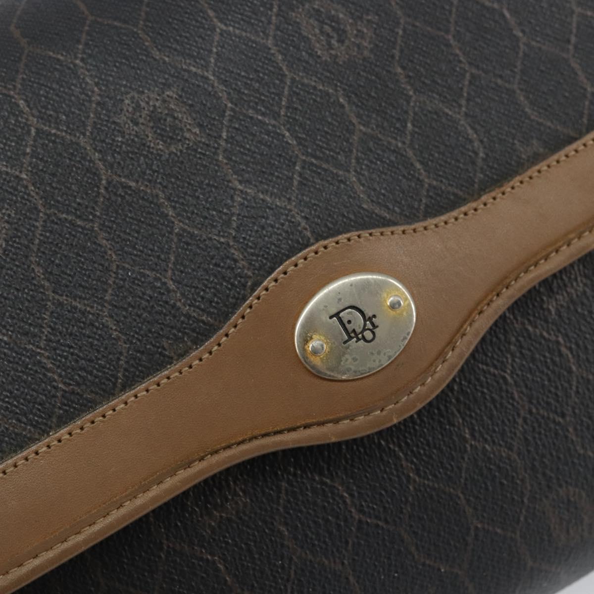 Christian Dior Honeycomb Canvas Chain Shoulder Bag PVC Black Gold Auth ti3549