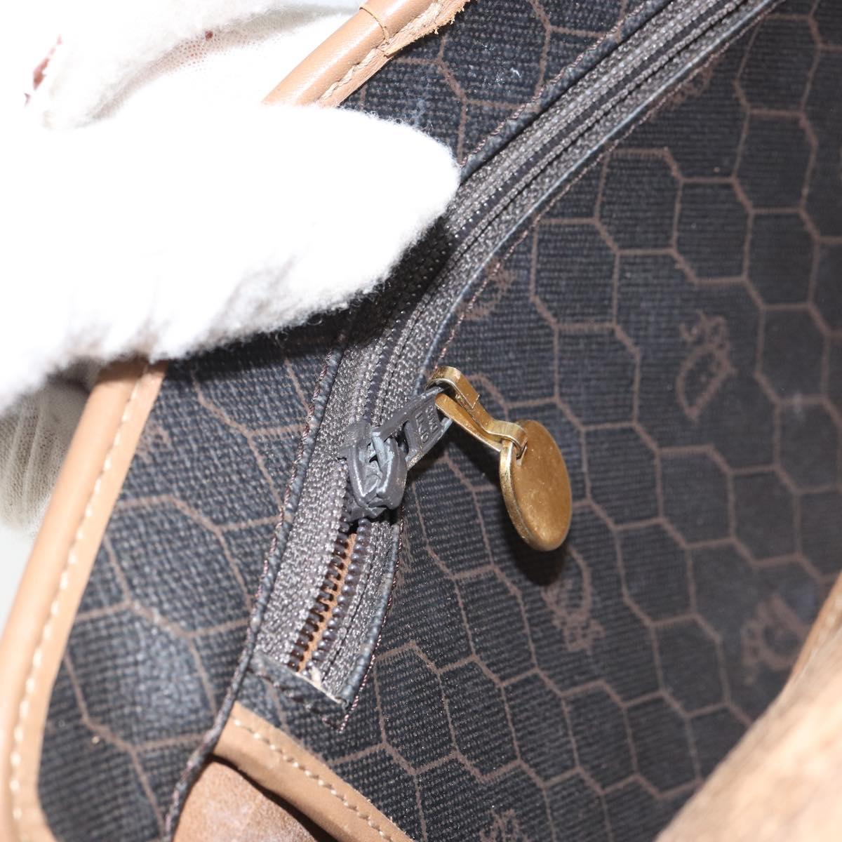 Christian Dior Honeycomb Canvas Chain Shoulder Bag PVC Black Gold Auth ti3549