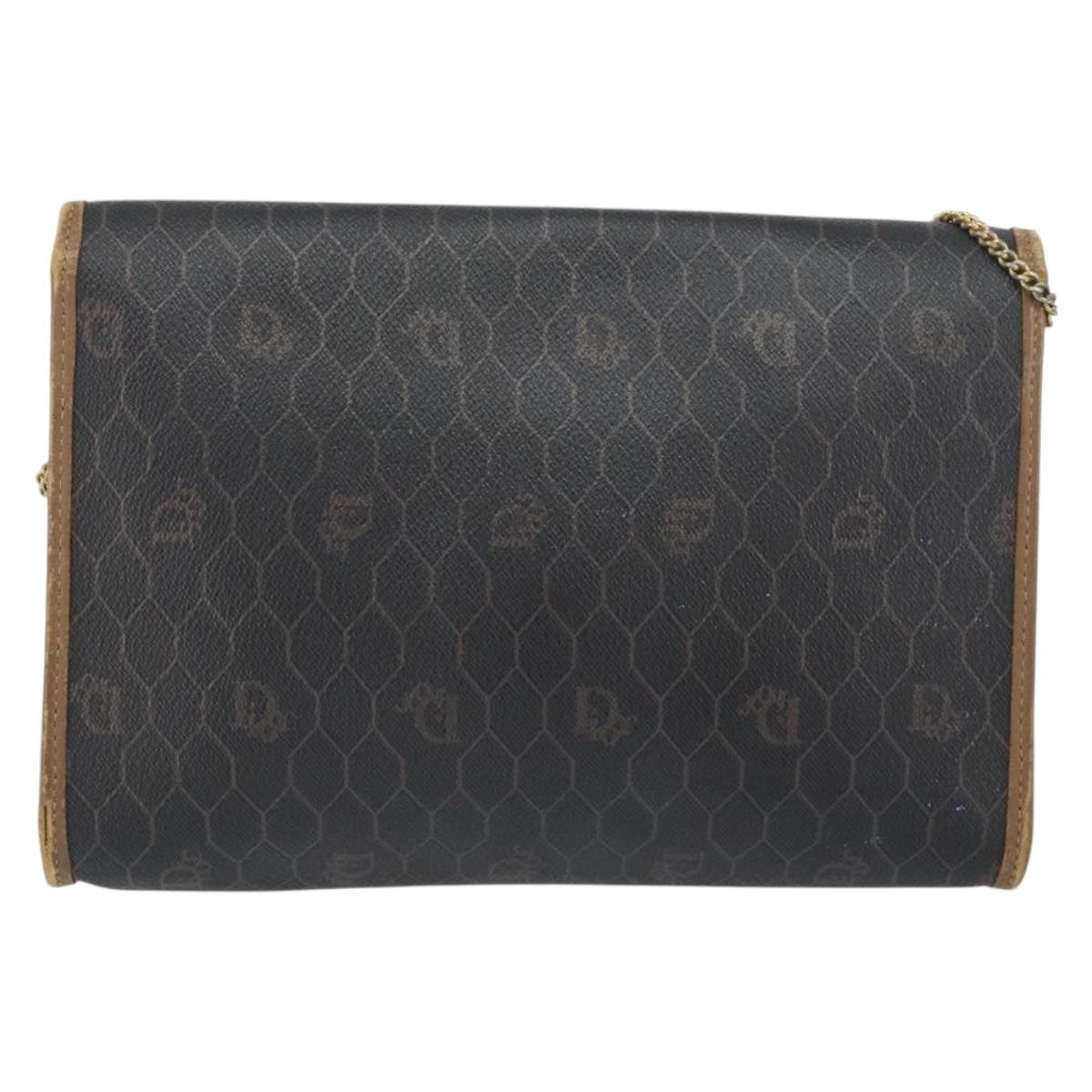 Christian Dior Honeycomb Canvas Chain Shoulder Bag PVC Black Gold Auth ti3549