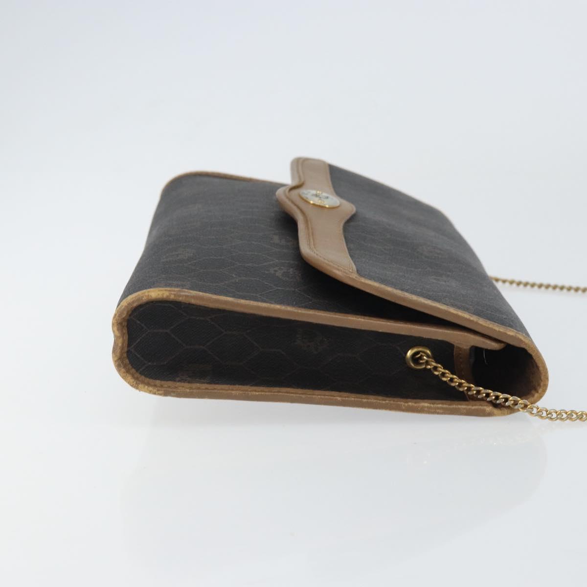 Christian Dior Honeycomb Canvas Chain Shoulder Bag PVC Black Gold Auth ti3549